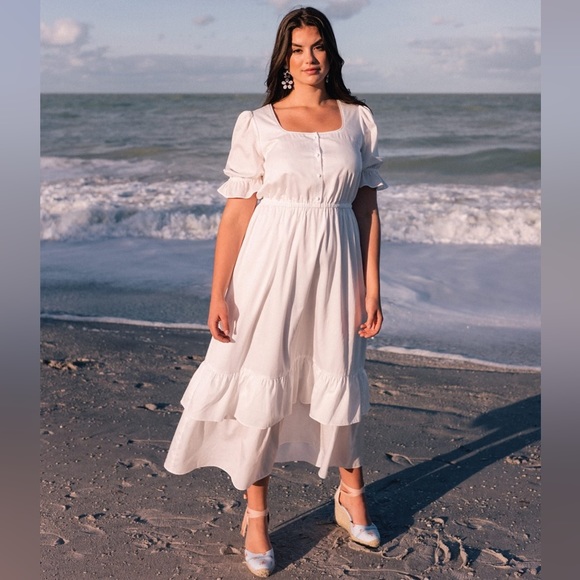 {Gal Meets Glam} Anthropologie Blakely White Cotton Ruffle Midi Dress, Size 2 - Picture 1 of 8